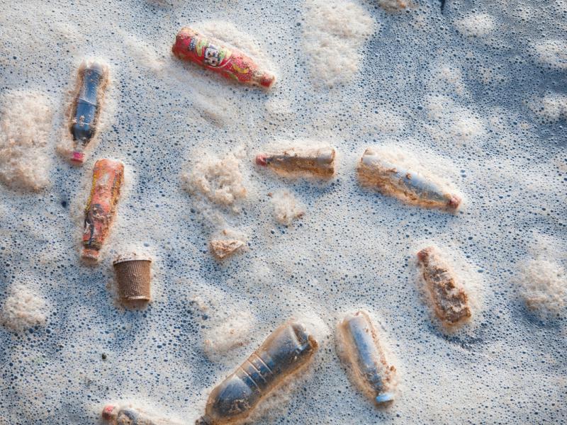 Plastic bottles in the sea