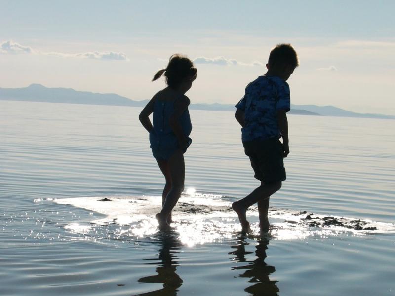 Children walking on water