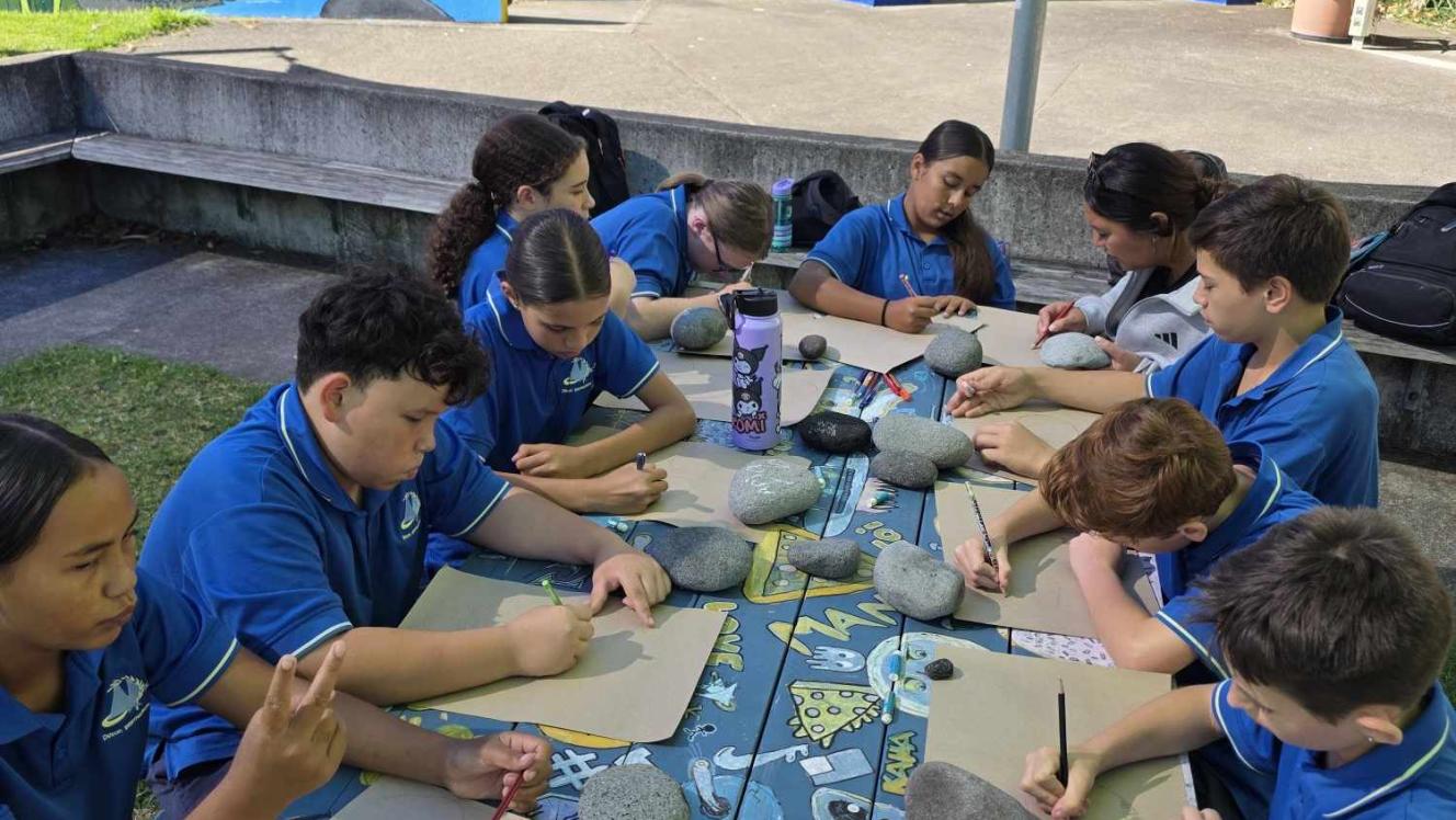 School children working on installation